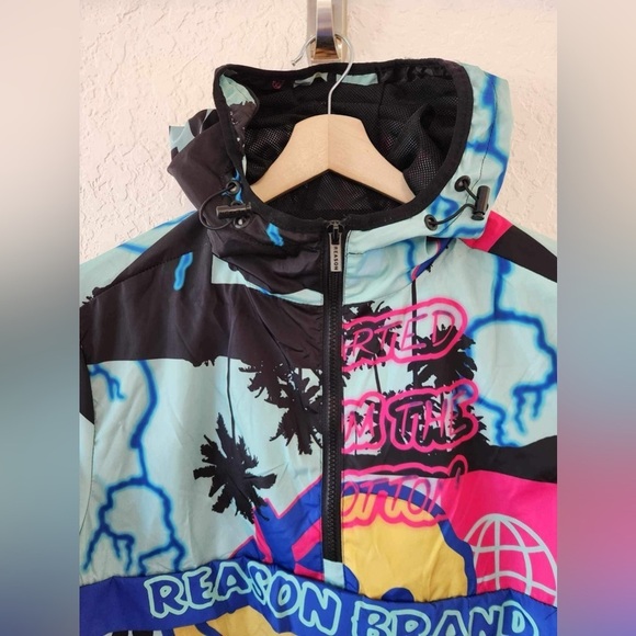 Reason Medium AOP Allover Print Half Zip Anorak Pullover Jacket Smiley Tiger - Picture 4 of 9